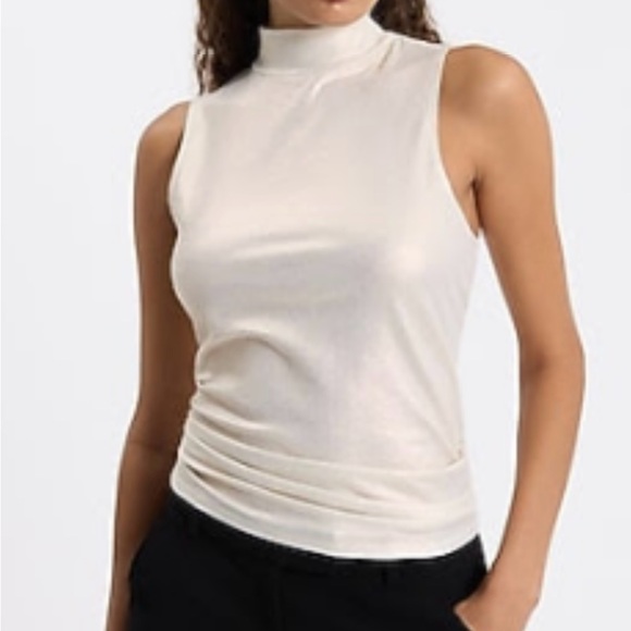 Express Tops - Express Cream metallic Sleeveless Tank Top